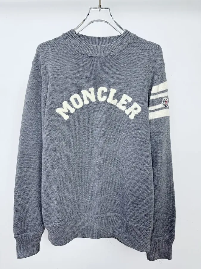 View 1 of Gray Knit Crewneck Sweater – Subtle Texture, Logo Accent