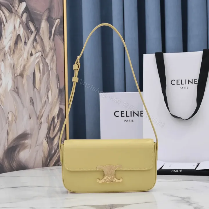 View 1 of Celine Triomphe Handbag Bright Yellow Super Smooth Leather 20x12cm