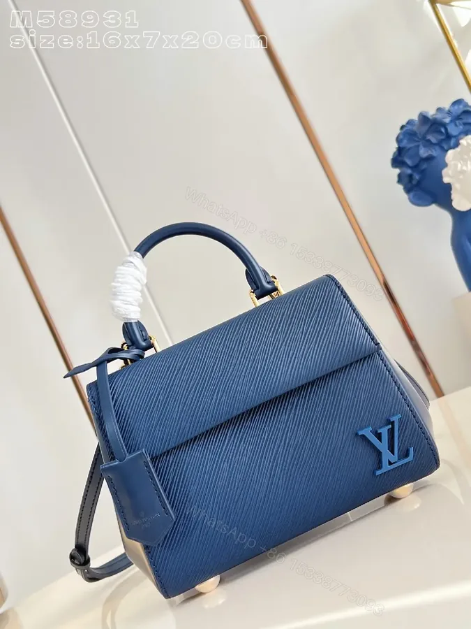 View 1 of Blue Saffiano Leather Structured Bag with Luxe Hardware