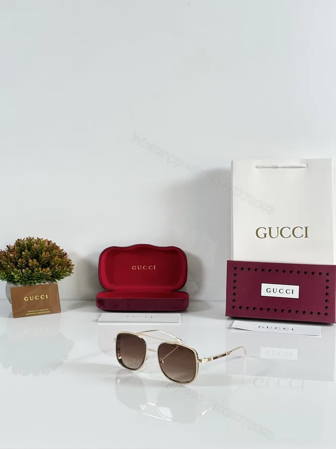 View 1 of First Copy Gucci Aviator Sunglasses Silver Frame Gradient Brown Lens