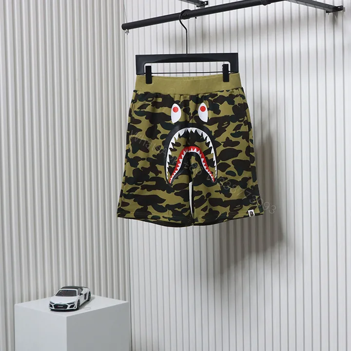 View 1 of Bape Camo Shark Shorts Pink Green