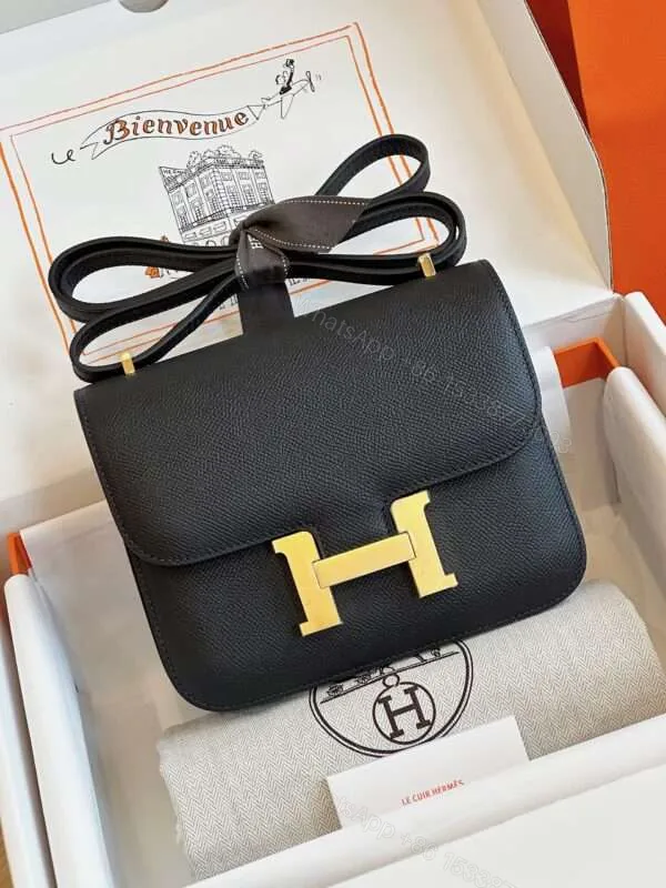 View 1 of Hermes Constance Bag Epsom Gold Black Handbags 19cm