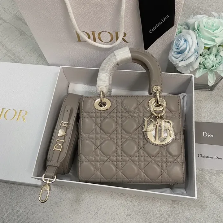 View 1 of Taupe Quilted Satchel: Luxe-Dior Inspired, Gold Hardware, Everyday Elegance