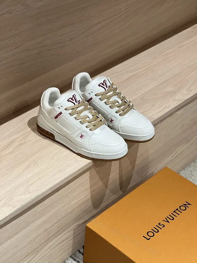 View 1 of Off-White-Style White Leather Sneakers with LV Detailing, Low-Top