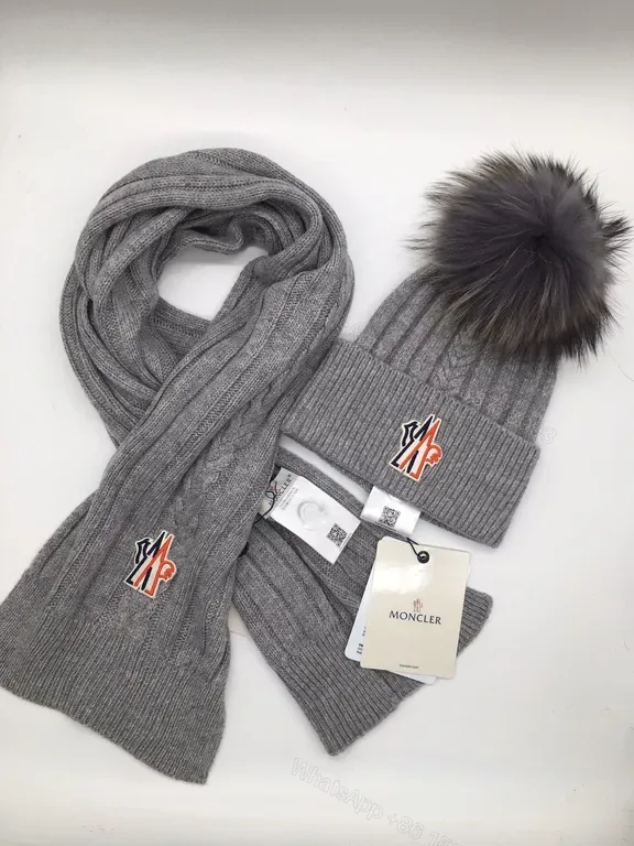 View 1 of Urban Gray Moncler Knit Scarf & Beanie Setâ€”All-Season Luxury