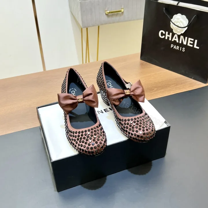 View 1 of 高仿Chanel*G45749D緞子水鑽圓頭單鞋玫瑰金4.5CM免檢版