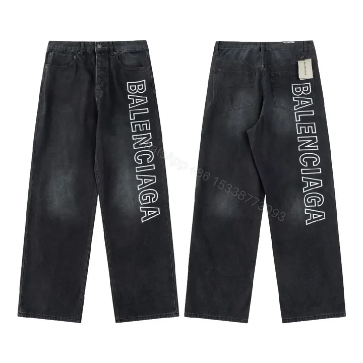 View 1 of Bold Denim Wide-Leg Jeans: Bold Lettering, Street-Ready Style