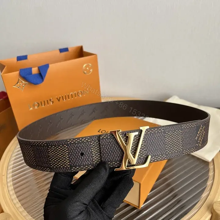 View 1 of Dark Brown Checkered Belt | Louis Vuitton Logo Buckle Luxury Accessory