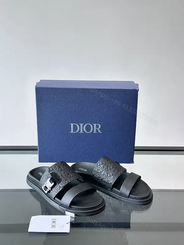 View 1 of Blue Leather Sandals Dior Style Buckle Sandals