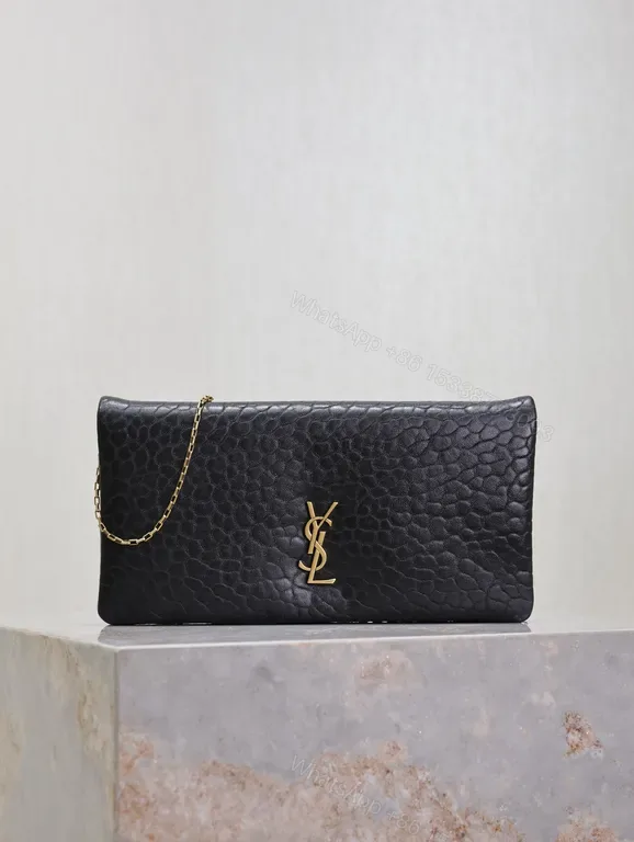 View 1 of Chic Leather Clutch with Gold Chain â€” Quiet Luxury Evening Bag
