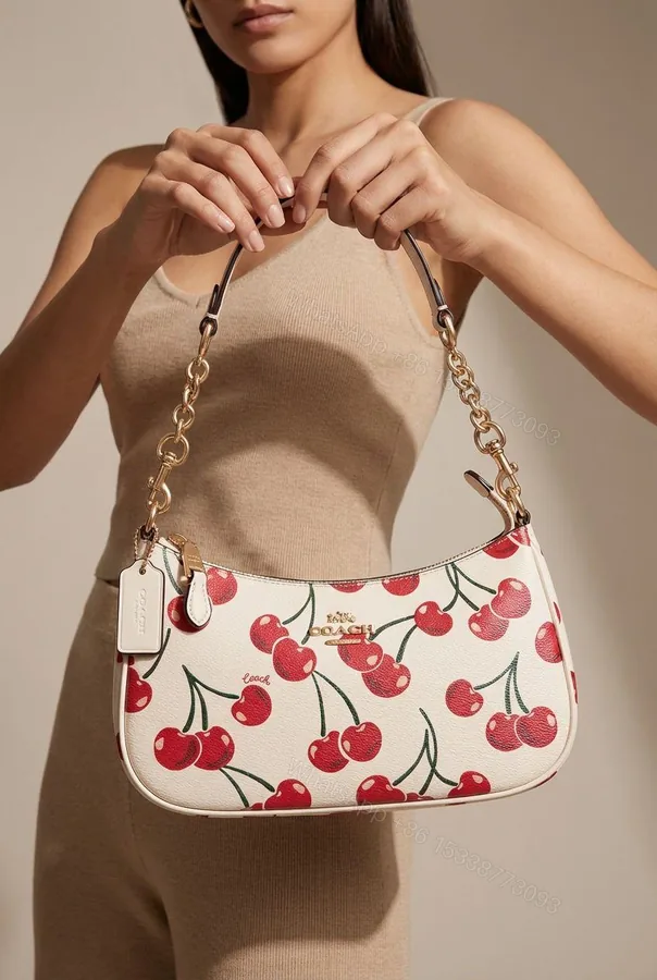 View 1 of Coach Teri Shoulder Bag Signature Canvas Printed Cherry First Copy | AAA+ Replica