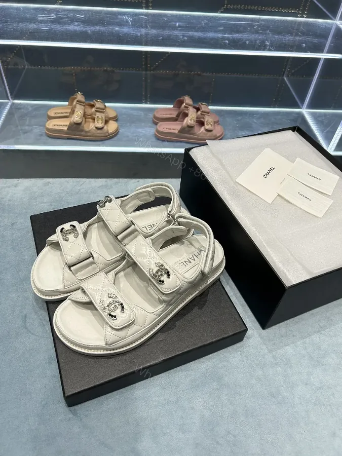 View 1 of White Quilted Leather Sandals with Crystal Accents - Lux Comfortable Sandals