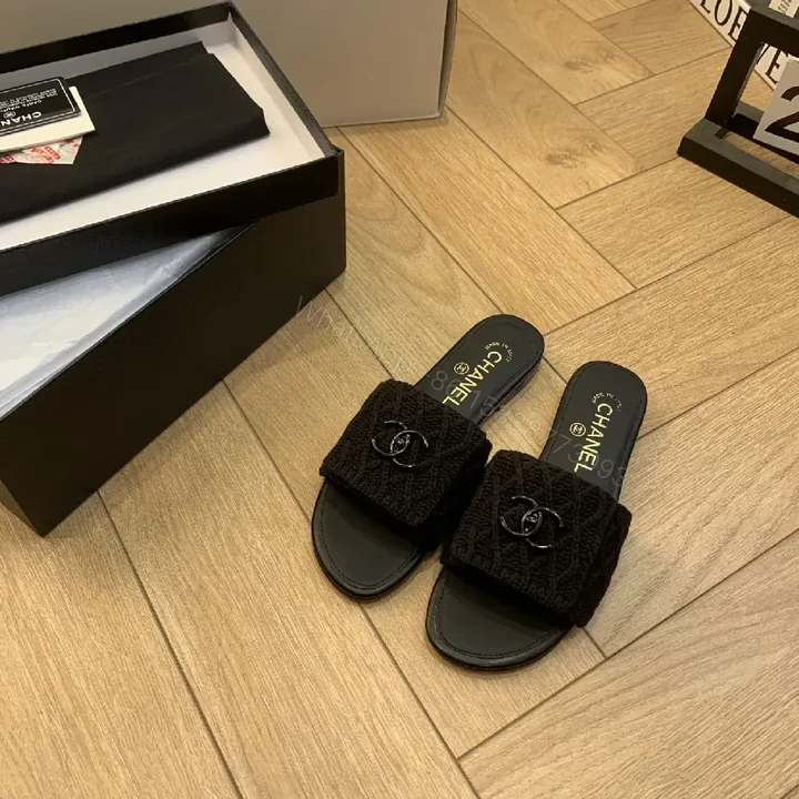 View 1 of Monochrome Knit-Trim Slides: Luxurious Everyday Comfort