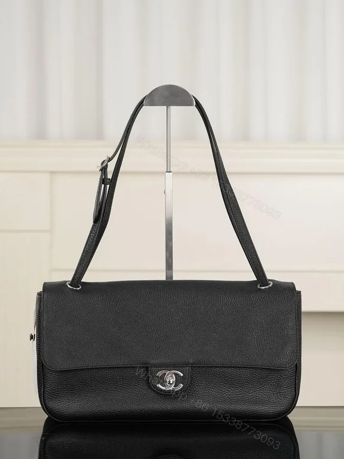 View 1 of Chanel Maxi Flap 32 Black Sliver Hradware