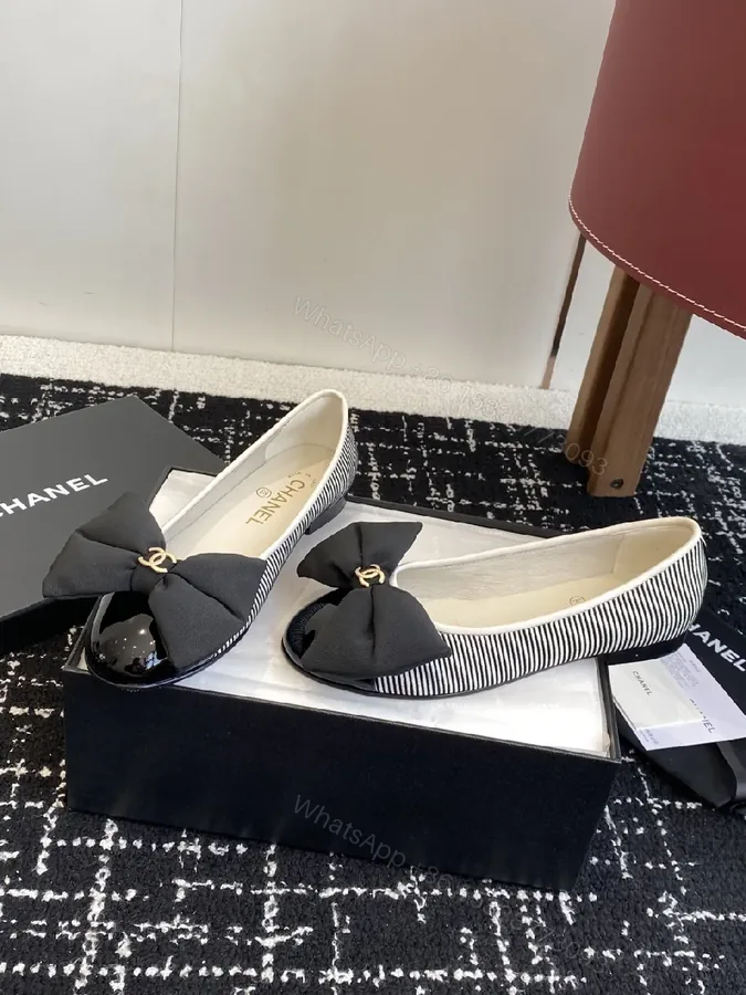 View 1 of Textured Striped Flats with Bow - Luxe Comfort Flat