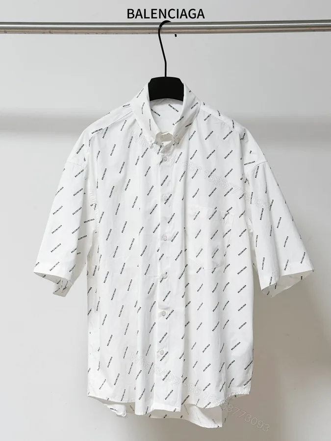 View 1 of Balenciaga 高仿襯衫 男款白色滿印LOGO短袖寬鬆襯衣