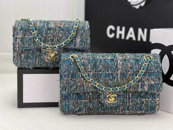 View 1 of Chanel Blue Mini Classic Rectangular Tweed Flap Bag
