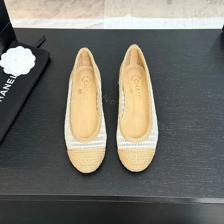 View 1 of Champagne-Beige Woven Espadrille Flats: Couture-Inspired Comfort