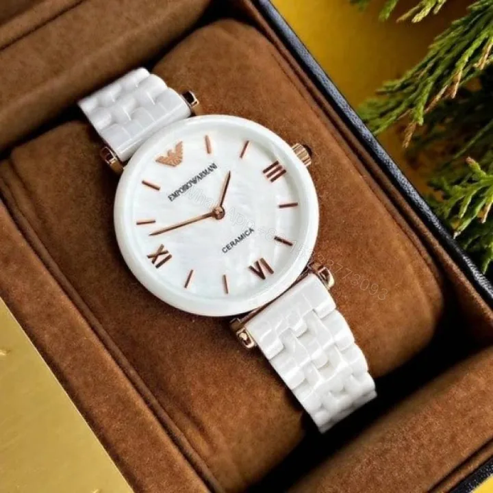 View 1 of First Copy Emporio Armani White Ceramic White Dial Women’s Analog Watch