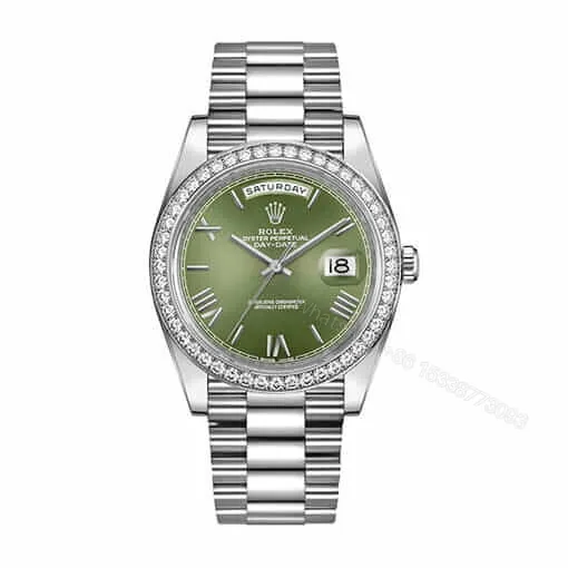 View 1 of Rolex Day-Date 228238 Super Clone: 40mm Yellow Gold Olive Green Diamond Dial