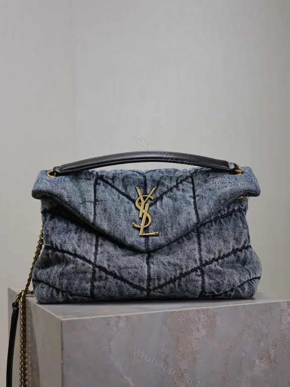 View 1 of Statement Denim Quilted Bag with Gold Hardware - Luxury Day-to-Evening Bag