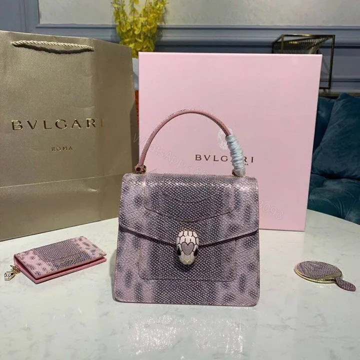 View 1 of BVLGARI Karung Skin Pink Crossbody 18cm Top Handle Bag