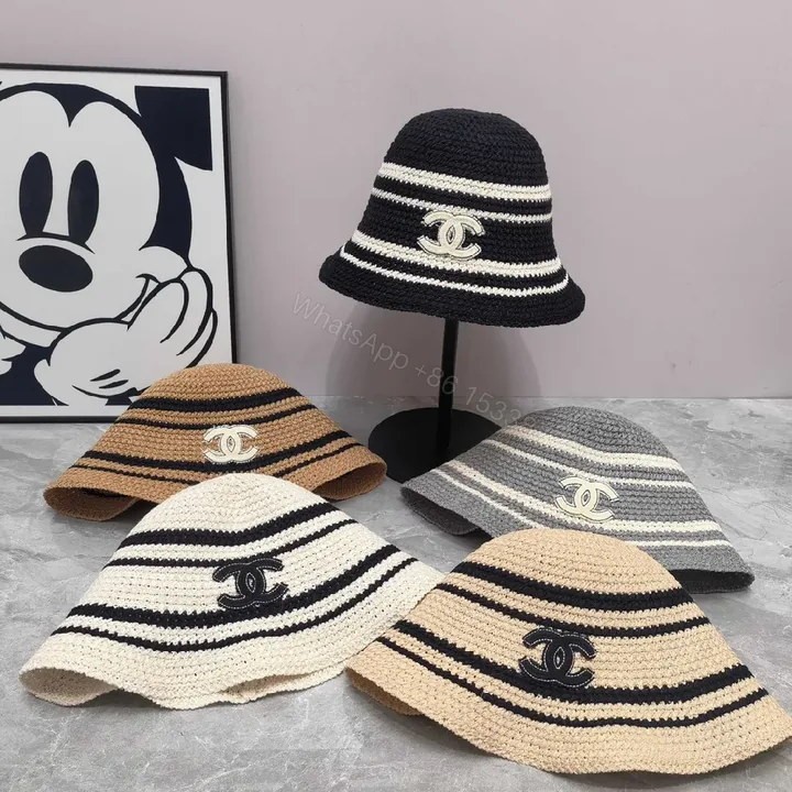 View 1 of Stripes Knit Bucket Hat: Luxe Logo-Embroidered Style