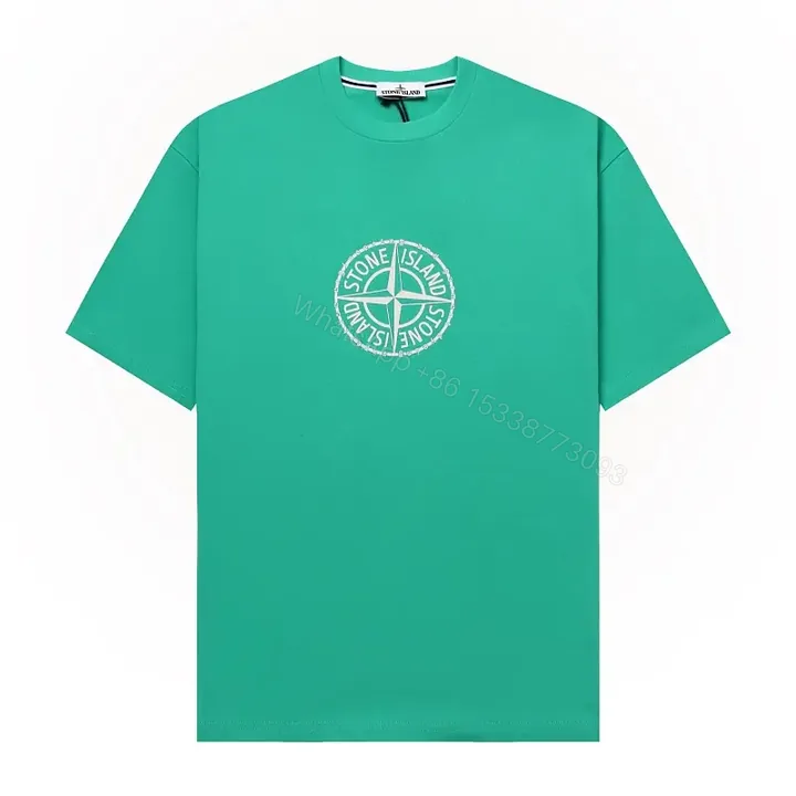 View 1 of Green Stone Island Crest Tee: Premium Cotton, Relaxed Fit