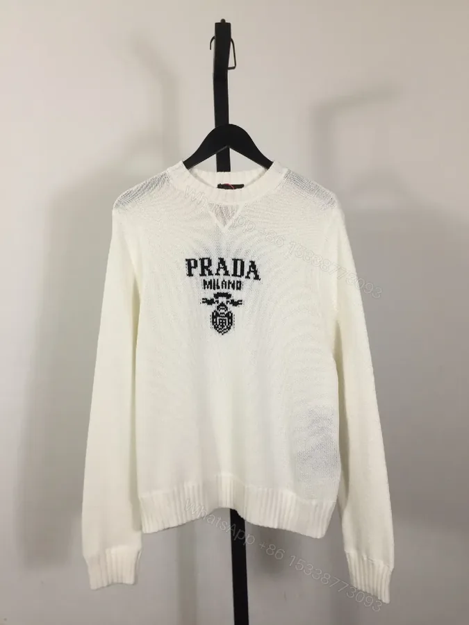 View 1 of White Knit Crew with Premium Logo Detail Knitwear Top