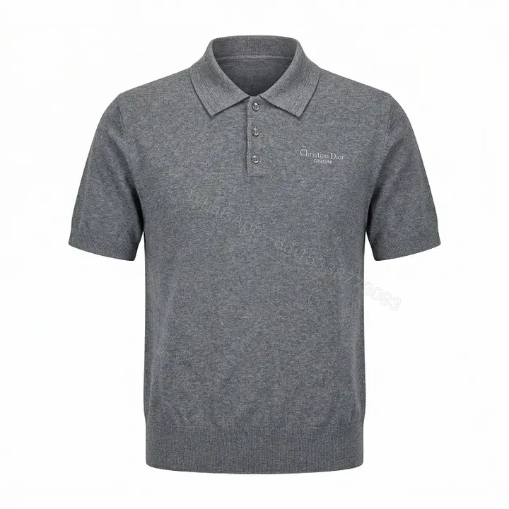 View 1 of Polished Knit Polo: Subtle Dior-Couture Texture Polo Shirt