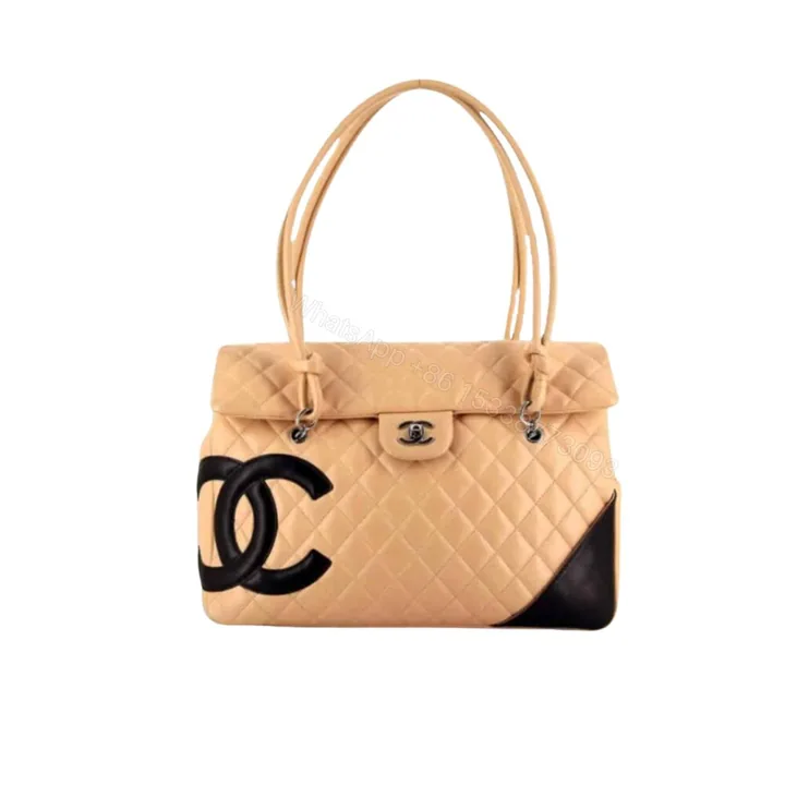 View 1 of Chanel Cambon Shopping Bag Quilted Beige And Black 36Cm