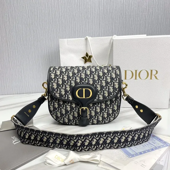View 1 of Dior Oblique Mini Saddle Bag â€“ Gold Hardware, Leather Trim, Crossbody