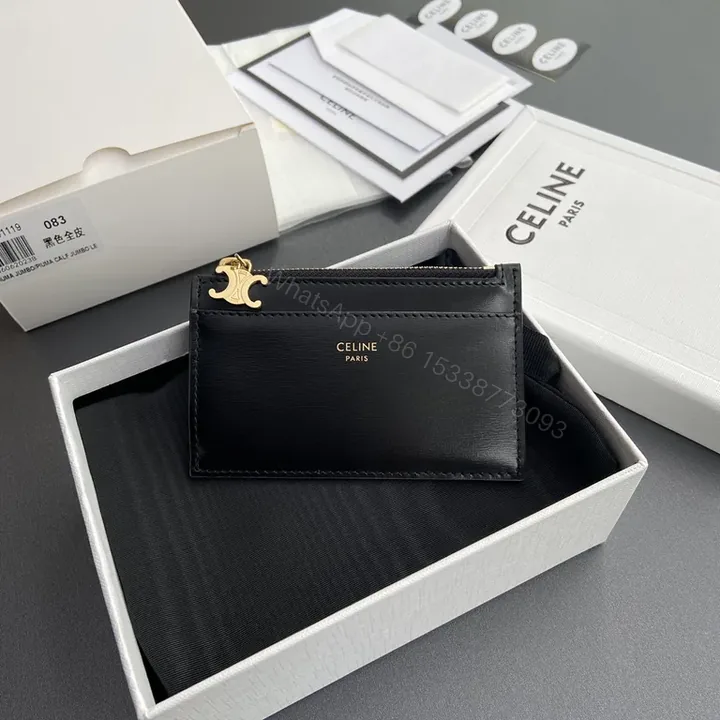 View 1 of Chic Black Cardholder: Gold Logo, Luxury Compact Organizer
