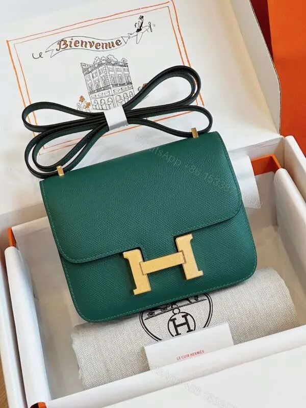 View 1 of Hermes Constance Bag Epsom Gold Handbags Green 19cm