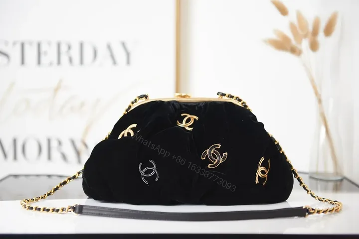 View 1 of Velvet & Gold Chanel-Inspired Clutch: Sophisticated Evening Utility