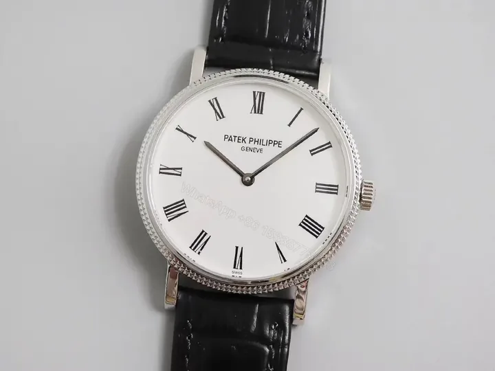 View 1 of Patek Philippe Calatrava 5120G Ultra Thin White Dial Watch with Roman Numerals and Black Leather Strap