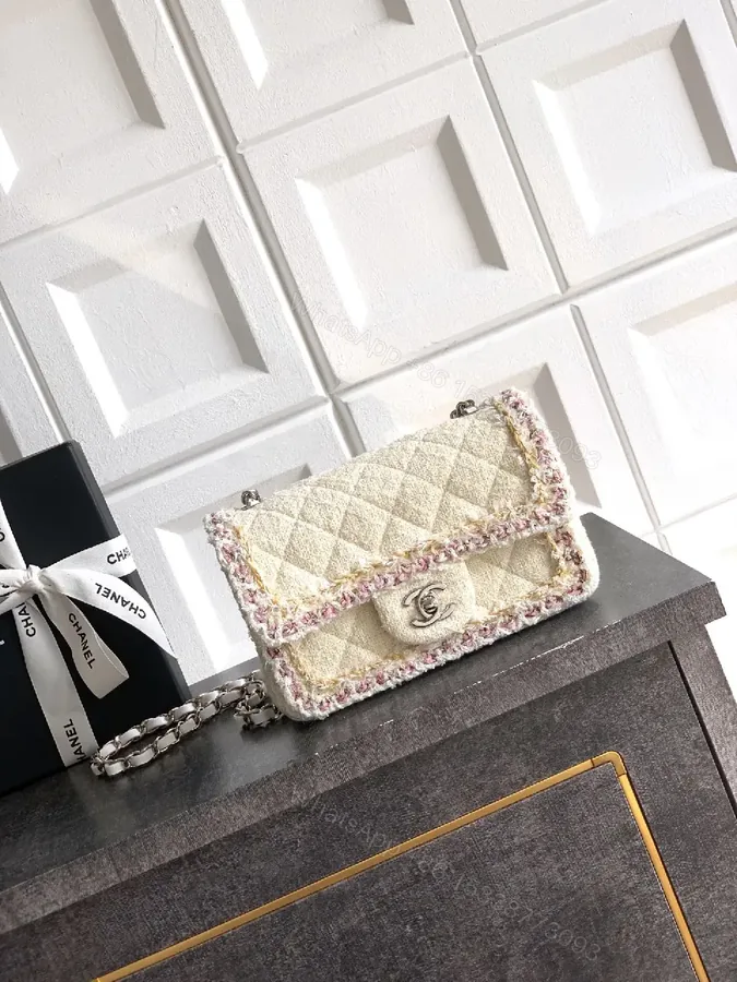 View 1 of Quilted Mini Bag: Ivory-Texture Couture, Floral Edge, Chain