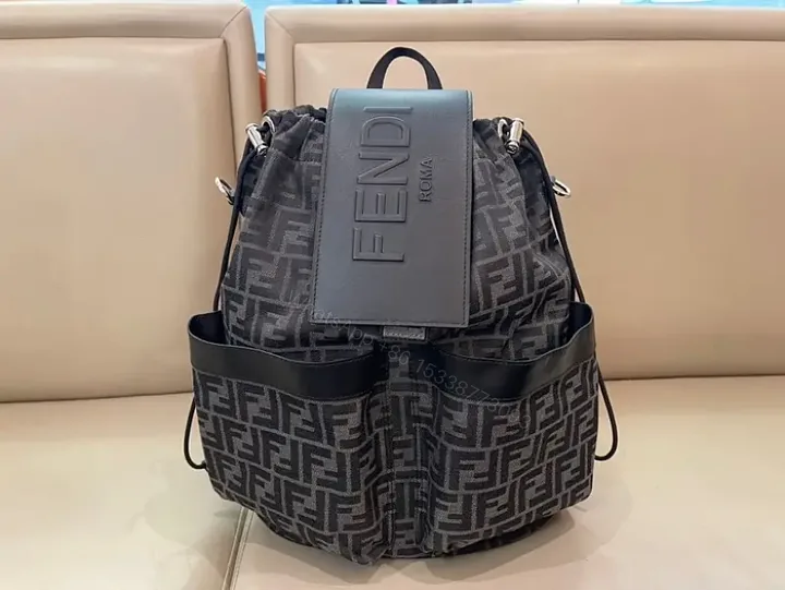 View 1 of Dark Gray & Black Monogram Backpack with Front Flap
