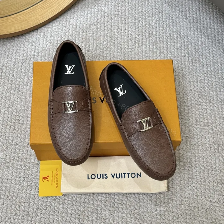 View 1 of LV 一比一豆豆鞋 經典Logo扣飾 深咖啡色紳士皮鞋