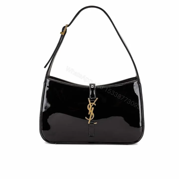View 1 of Saint Laurent Le 5 A 7 Patent Hobo Bag In Shiny Black 25Cm