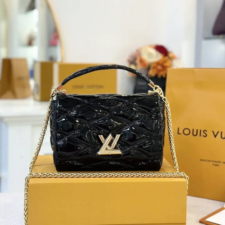 View 1 of Louis Vuitton LV Twist Women’s Handbag Glossy Black Like Auth 23cm