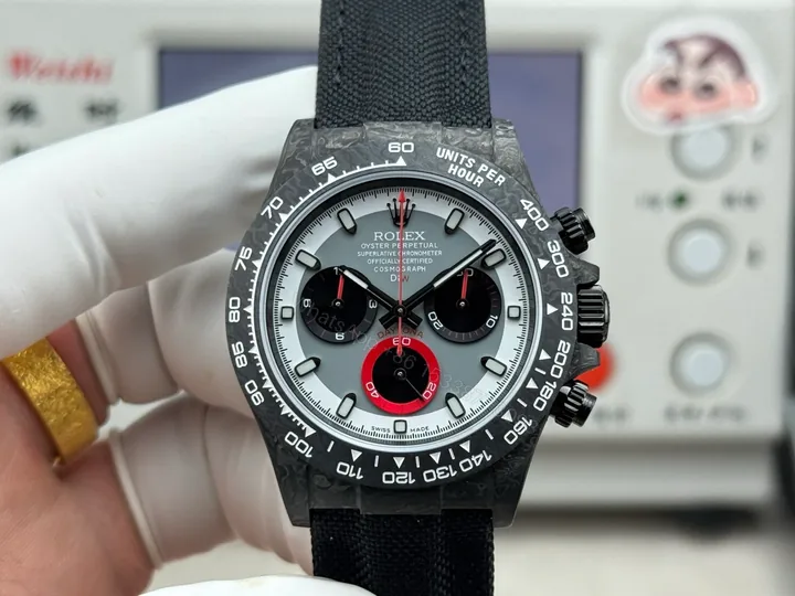 View 1 of Rolex Daytona Carbon Fiber Red Replica 40MM Premium Black Fabric Strap RG-ROLEX-DAYTONA-R74-RED
