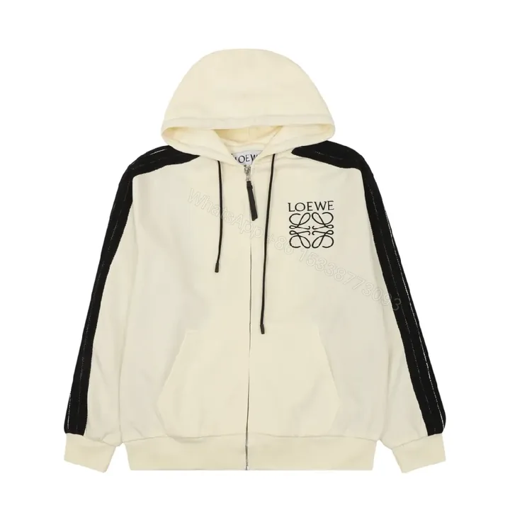 View 1 of Minimalist Luxury Hoodie: Contrast Stripes & Logo Zip Front Hoodie