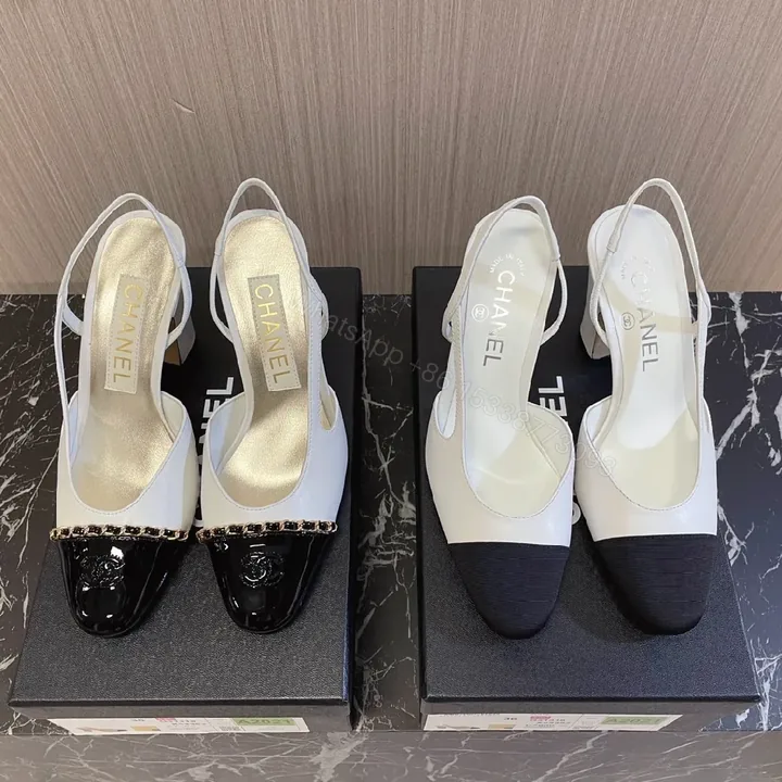 View 1 of Textured Leather Sling-Back Pumps with Chain Detailing