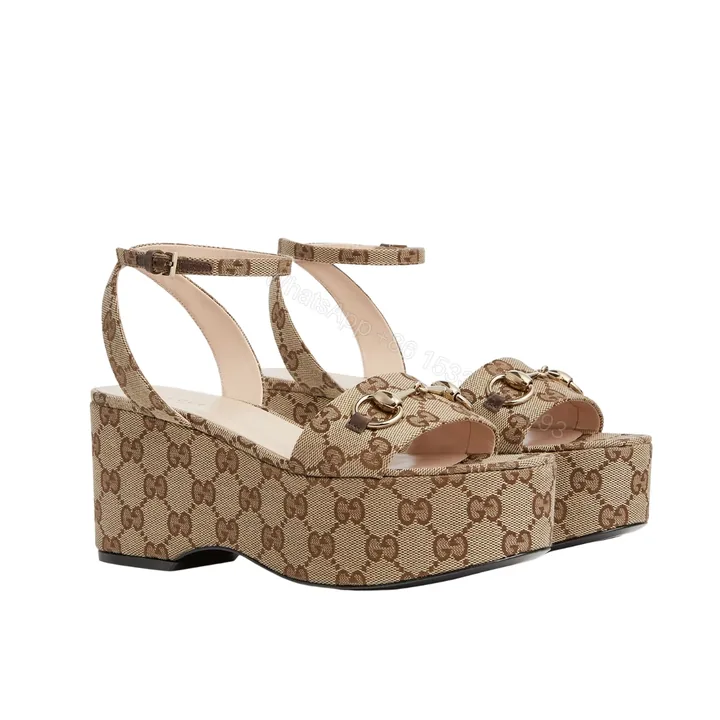 View 1 of GUCCI WOMEN HORSEBIT FLATFORM SANDAL BEIGE AND EBONY 794718 2HK80 9741