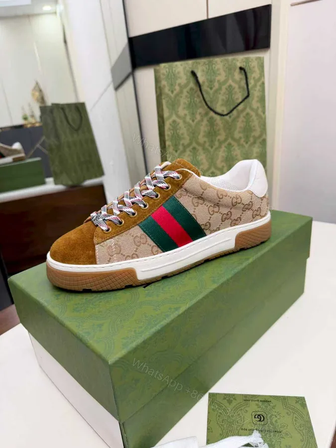 View 1 of Gucci 高仿 男款 老花拼接休閒鞋 經典條紋設計款