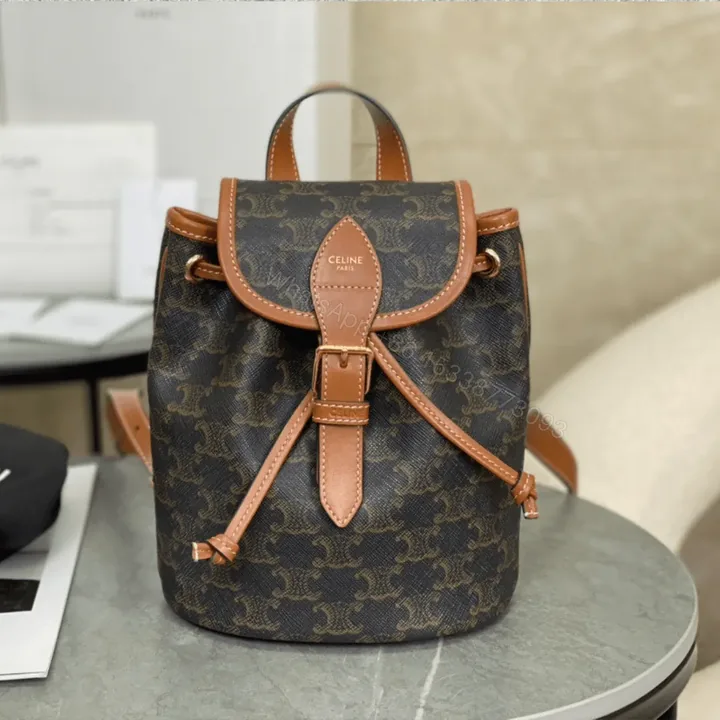 View 1 of Celine Folco Backpack Mixed Pattern Brown 17x20x10cm