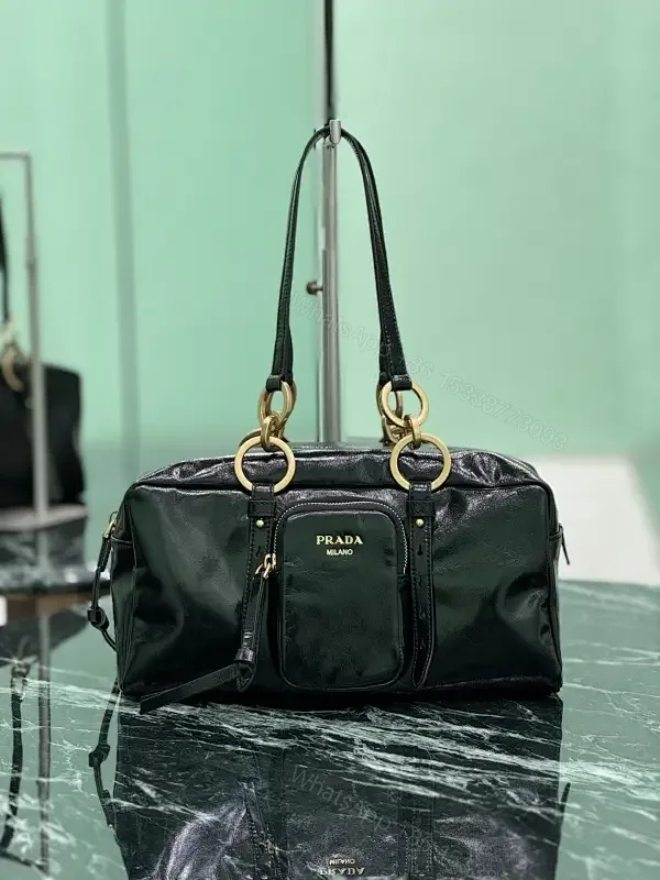 View 1 of Gloss Black Luxury Handbag: Structured, Practical Chic Bag