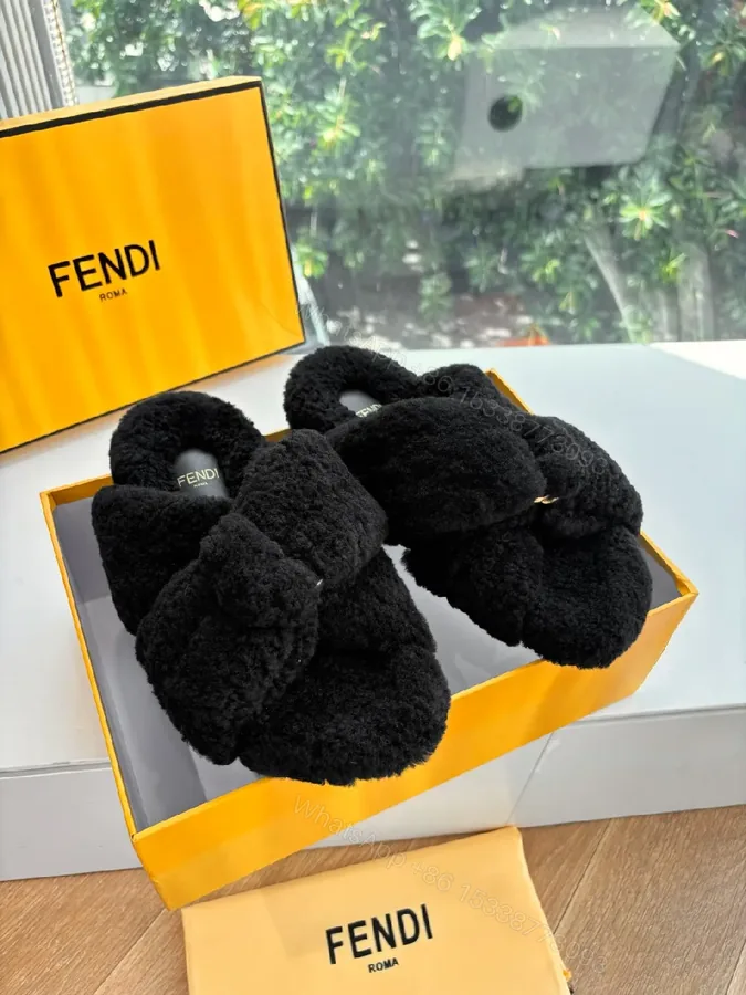 View 1 of Black Faux Fur Slip-Ons: Lux Cozy Couture Comfort