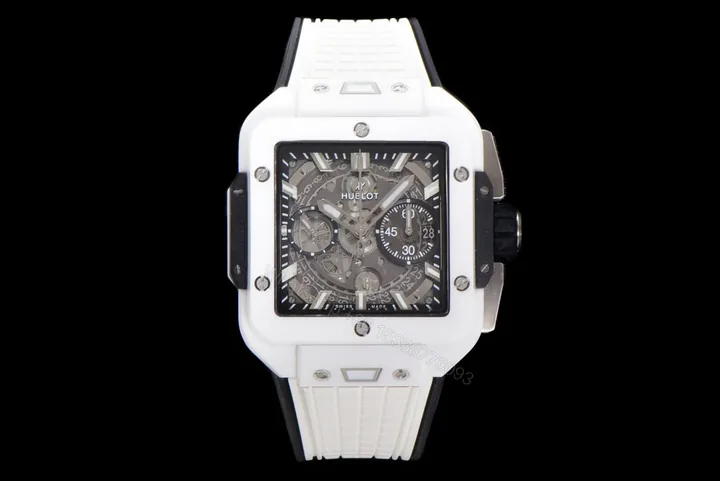 View 1 of Hublot Square Bang Unico Replica 42MM Premium White Ceramic Rubber Strap Edition RG-HUBLOT-SQUARE-WHITE-42